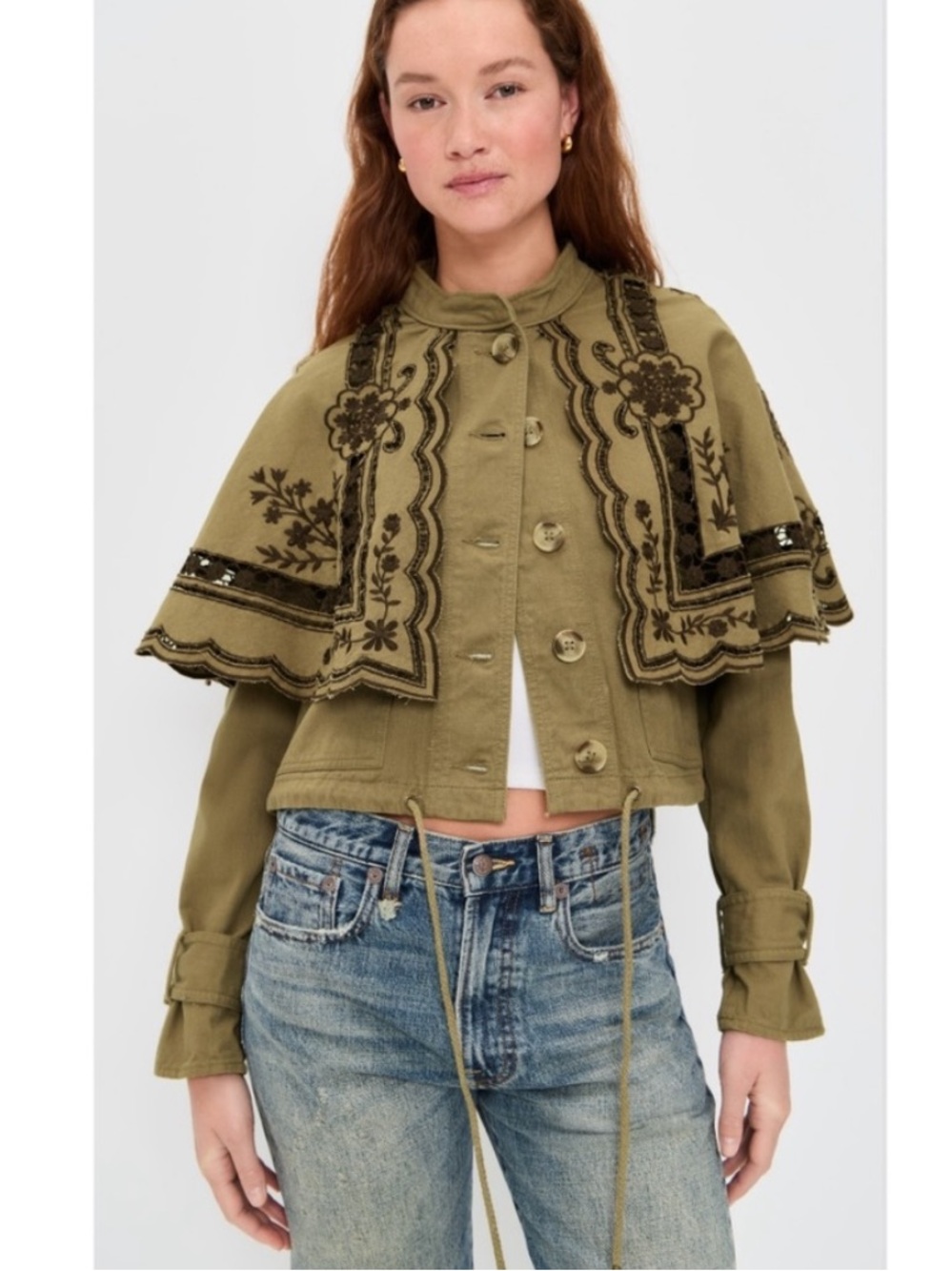 Free People Bali Hideaway Cutwork Jacket in Olive Green Sz S